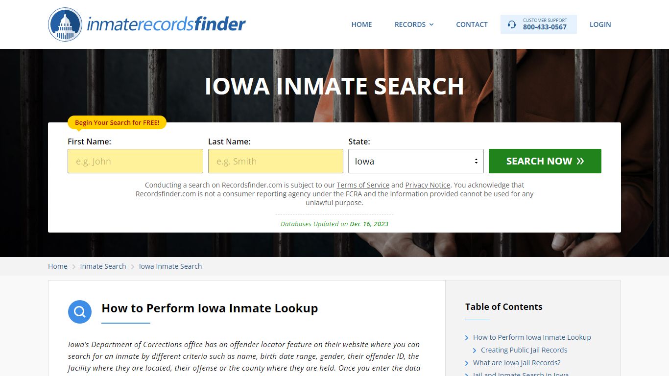 Iowa Inmate Search - Jail & Prison Records Online - Recordsfinder.com